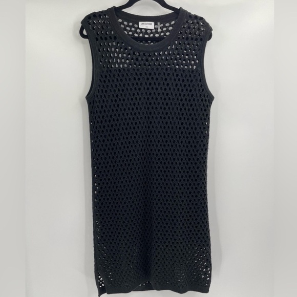 Lna Clothing Black boho Crochet Knit Beach Summer Coverup Dress Size Large - Picture 2 of 7